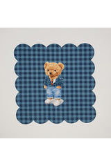 Mavi Pötikare Zemin Havalı Ayıcık Desenli Dijital Baskılı Lazer Kesim Kokteyl Peçetesi