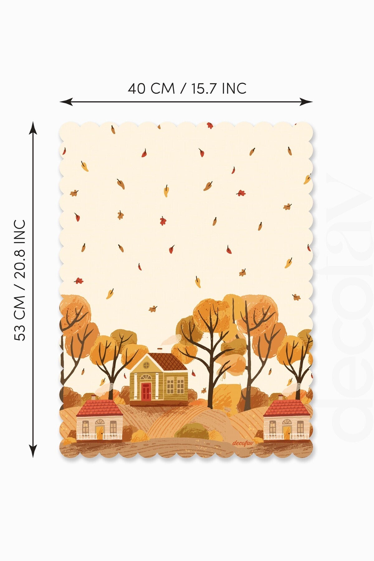 Sonbahar Ev Manzarası Turuncu Tonlu Lazer Kesim Fırın Örtüsü 43x55cm