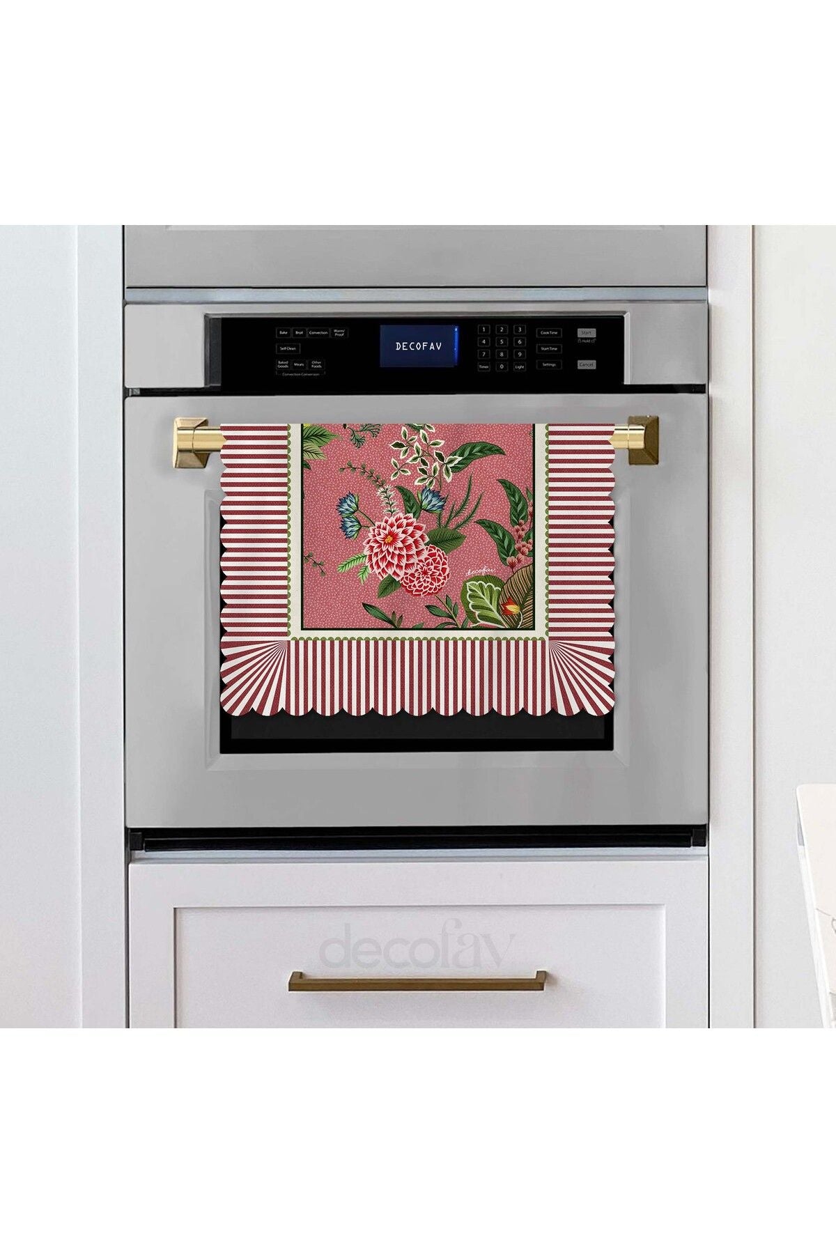 Bordo Çizgi Dekoratif Botanik Çiçekler Tasarımlı Lazer Kesim Fırın Örtüsü 40x53cm