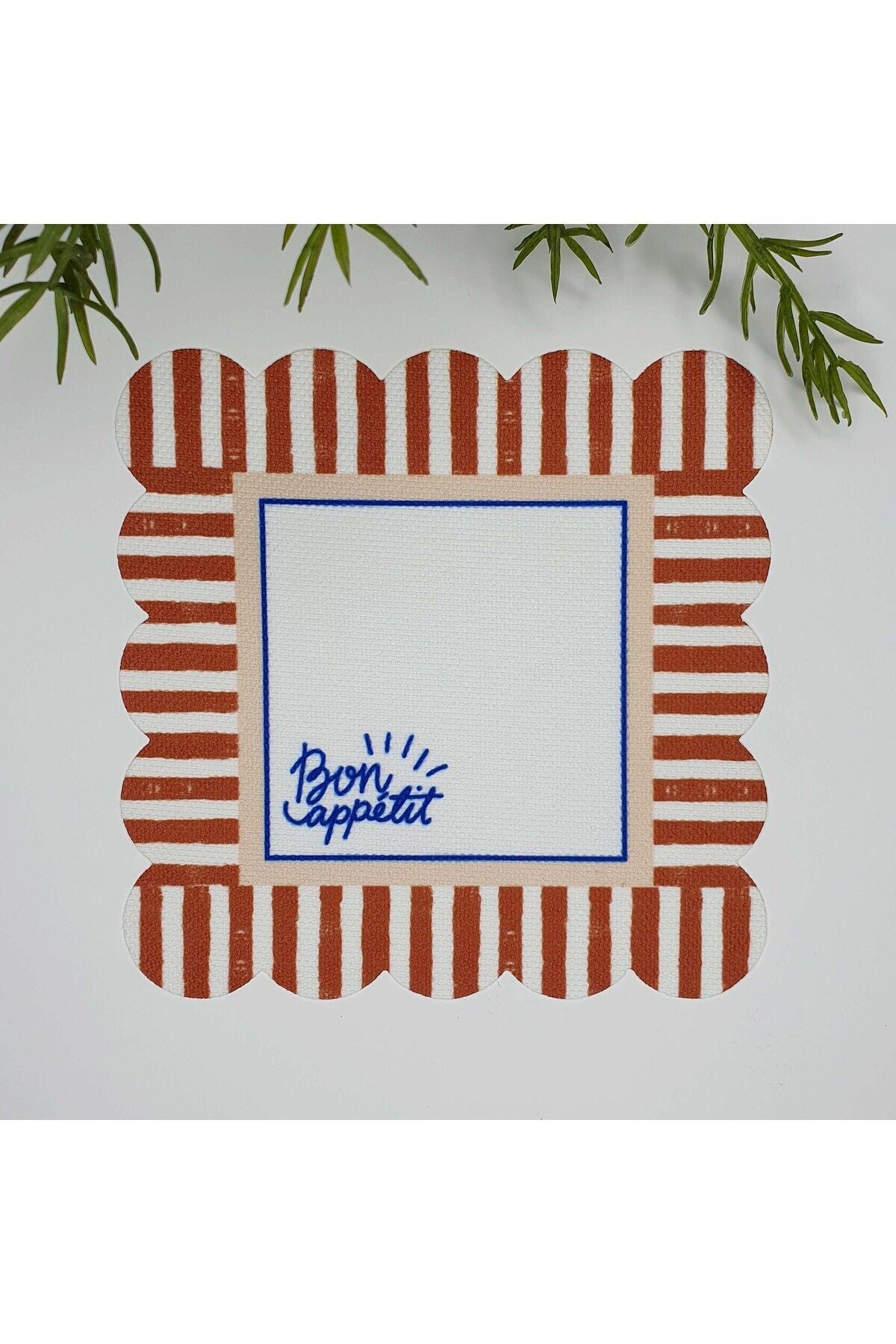 Dekoratif Kenar Bon Appetit Slogan Desenli Yıkanabilir Kumaş Kokteyl Peçetesi 1 Adet