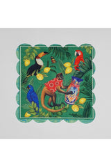 Tropikal Maymun ve Papağan Dijital Baskılı Kumaş Kokteyl Peçetesi Lazer Kesimli