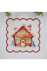 Yılbaşı Konsept Şeker Ev Temalı Nakış Kenar Kumaş Kokteyl Peçetesi 1 Adet