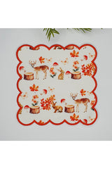 Sonbahar Temalı Orman Hayvanları Desenli Dijital Baskılı Nakışlı Kokteyl Peçetesi