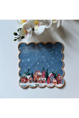 Gündüz Kış Temalı  Dijital Baskılı, Kenarı  Nakışlı Dekoratif Kokteyl Peçeteleri