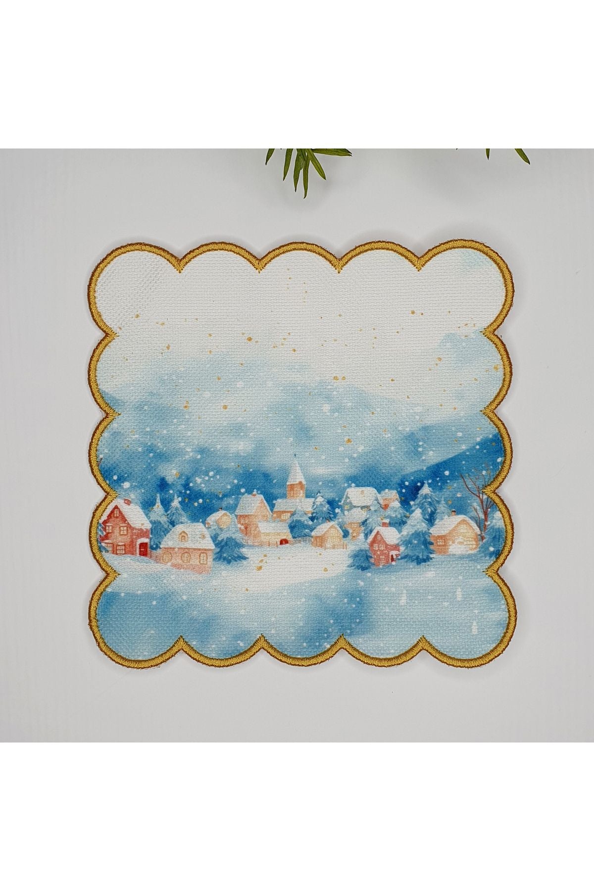 Tatlı Kar Temalı Sulu Boya Tasarım Desenli Dijital Baskılı Nakışlı Kokteyl Peçetesi