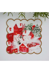 Sulu Boya Kırmızı Evler Yılbaşı Temalı Nakış Kenar Kokteyl Peçetesi 1 Adet
