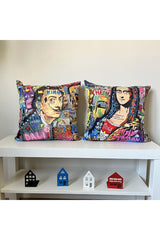 Kırlent Kılıfı Neon Yazılar Kadın Pop Art Desenli Dijital Baskılı