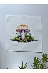 Mantar Desenli Dijital Baskılı, Kenarı Lazer Kesim Dekoratif Kokteyl Peçeteleri