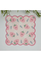 Pastel Şirin Pinterest Stili Çilek Desenli Nakış Kenar Kokteyl Peçetesi 1 Adet