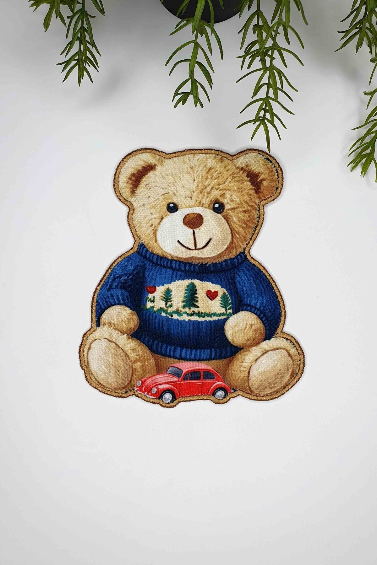 Teddy Form Lacivert Kazaklı Yılbaşı Ayıcık Tasarımlı Nakış Kenar Kokteyl Peçetesi 1 Adet - Decofav | Kırlent, Sofra Tekstili, Kumaş