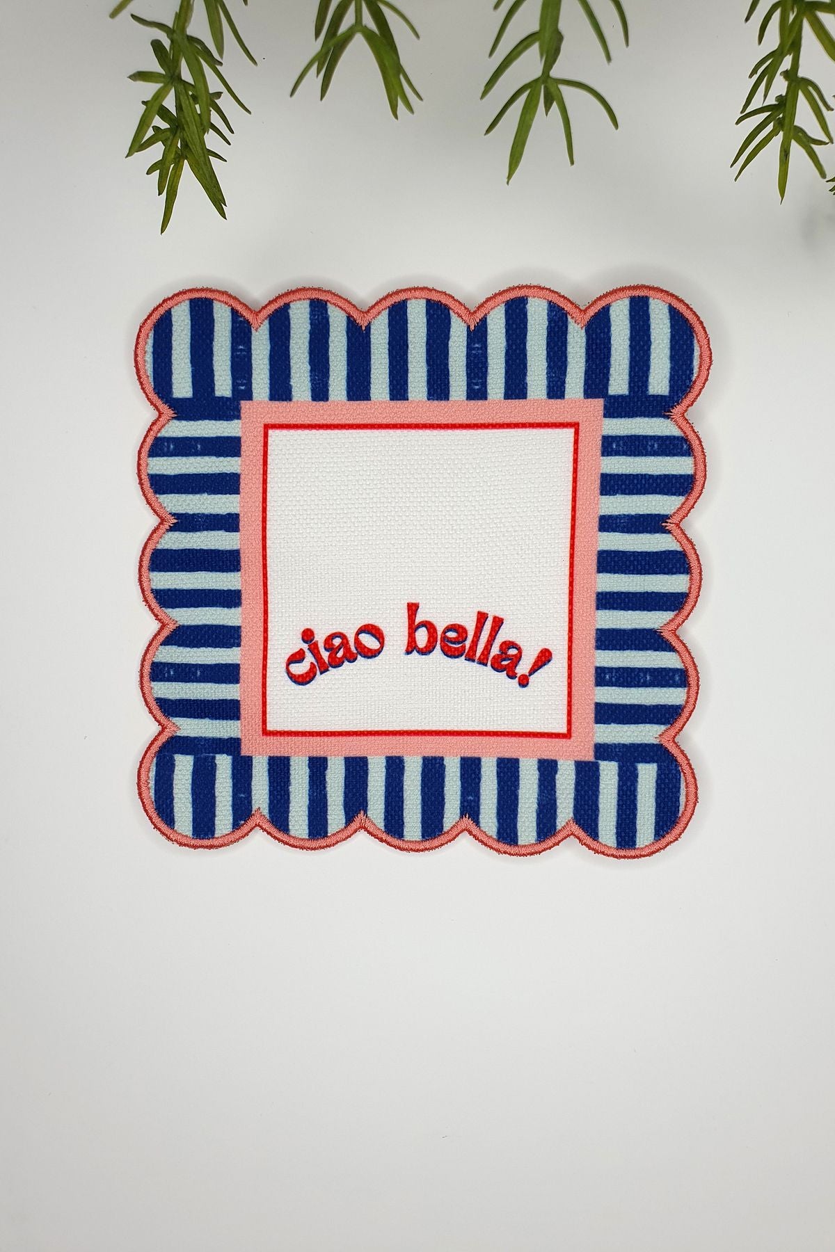 Ciao Bella Line Tasarım Kırmızı Mavi Nakış Kenar Kokteyl Peçetesi 2 Adet