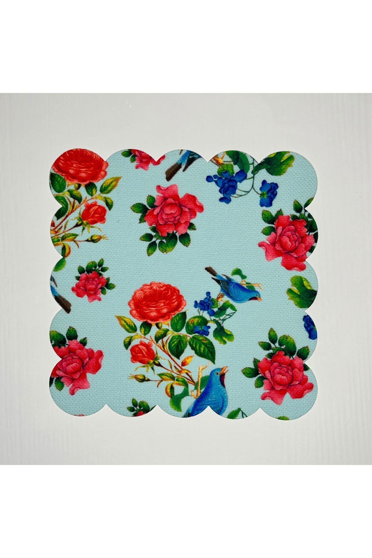 Mint Zemin Mavi Kuş Desenli Dijital Baskılı Kokteyl Peçetesi