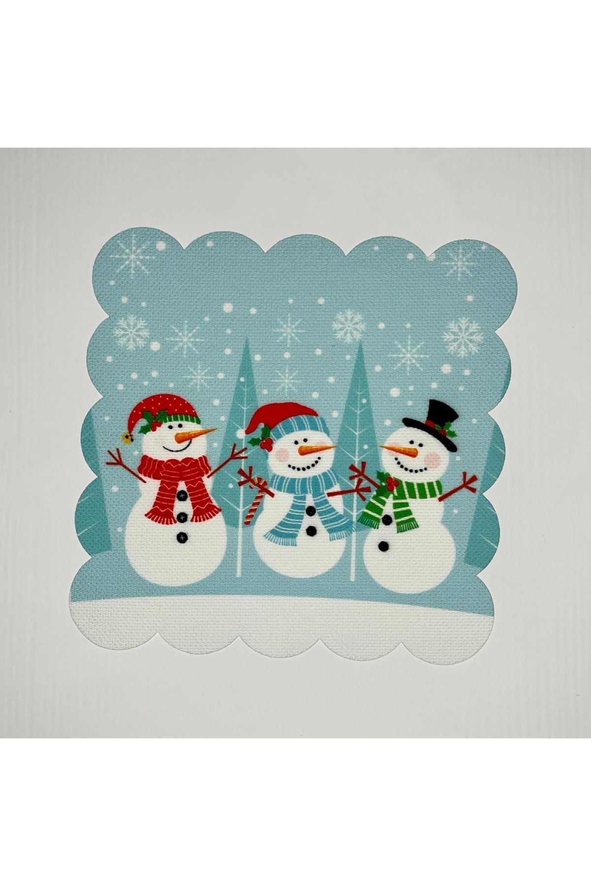 Turkuaz Zemin Mutlu Kardan Adamlar Desenli Dijital Baskılı Lazer Kesim Kokteyl Peçetesi