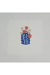 Mavi Vazo ve Çiçekli Dijital Baskılı Kumaş Kokteyl Peçetesi Lazer Kesimli