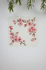 Kiraz Çiçeği Desenli Dijital Baskılı, Kenarı Lazer Kesim Dekoratif Kokteyl Peçeteleri