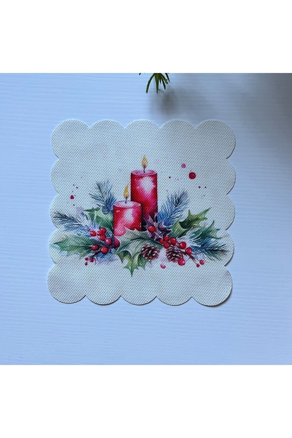 Yılbaşı Temamlı Mum Desenli Kumaş Kokteyl Peçetesi Yıkanabilir Lazer Kesimli