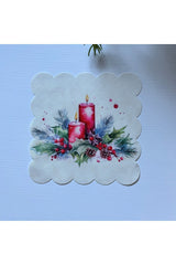 Yılbaşı Temamlı Mum Desenli Kumaş Kokteyl Peçetesi Yıkanabilir Lazer Kesimli