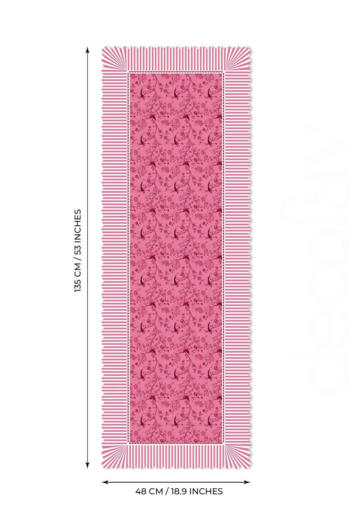 Jolie Flowers Pink Dekoratif Kenar Kuşlar Ve Dallar Tasarımlı Dikişsiz Lazer Kesim Runner - 48x135cm