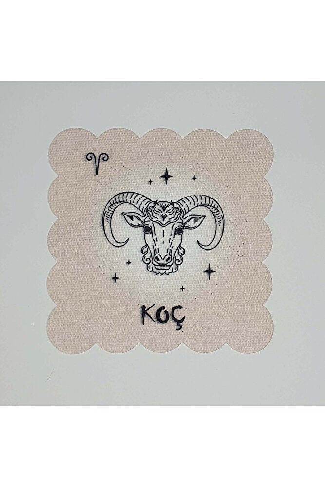 Koç Burcu Desenli Dijital Baskılı Lazer Kesimli Kokteyl Peçetesi