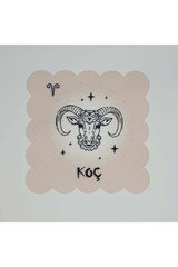 Koç Burcu Desenli Dijital Baskılı Lazer Kesimli Kokteyl Peçetesi