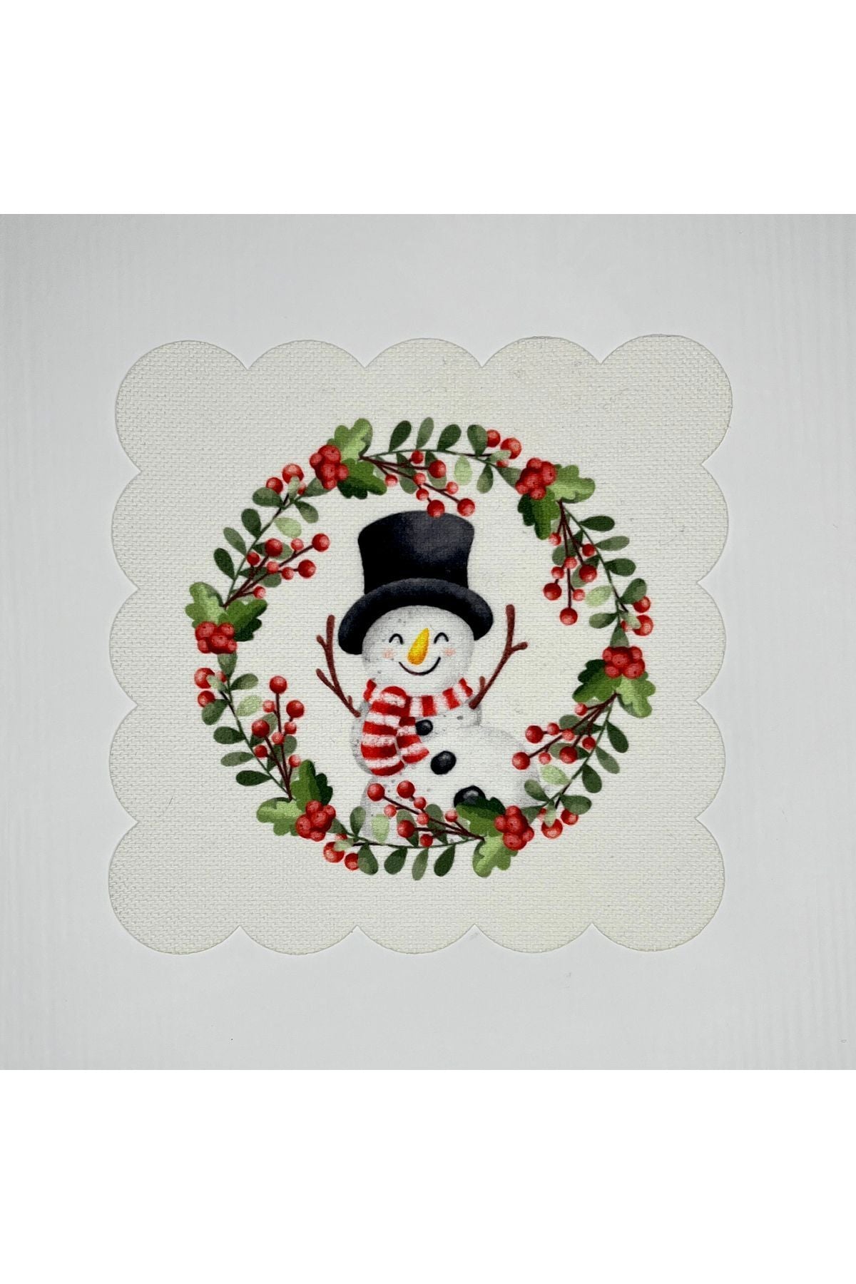 Sulu Boya Mutlu Kardan Adam Desenli Dijital Baskılı Lazer Kesim Kokteyl Peçetesi