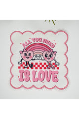 Romantik Kalpler Aşk Tema Tasarımlı Nakış Kenar Kumaş Kokteyl Peçetesi 1 Adet