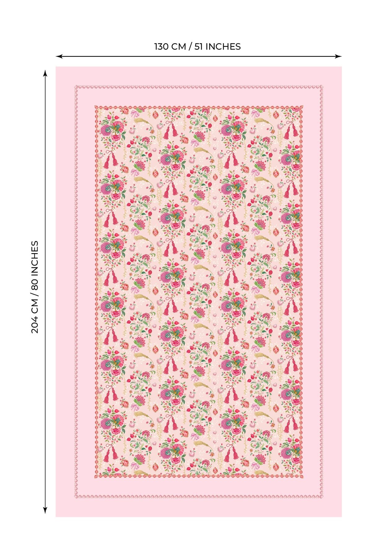 Love Bloom Kalpli Pembe Çiçekler Tasarımlı Masa Örtüsü - 130x204cm