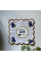 Üzüm Desenli Nakışlı Dijital Baskılı, Kenarı Hardal Nakışlı Dekoratif Kokteyl Peçeteleri