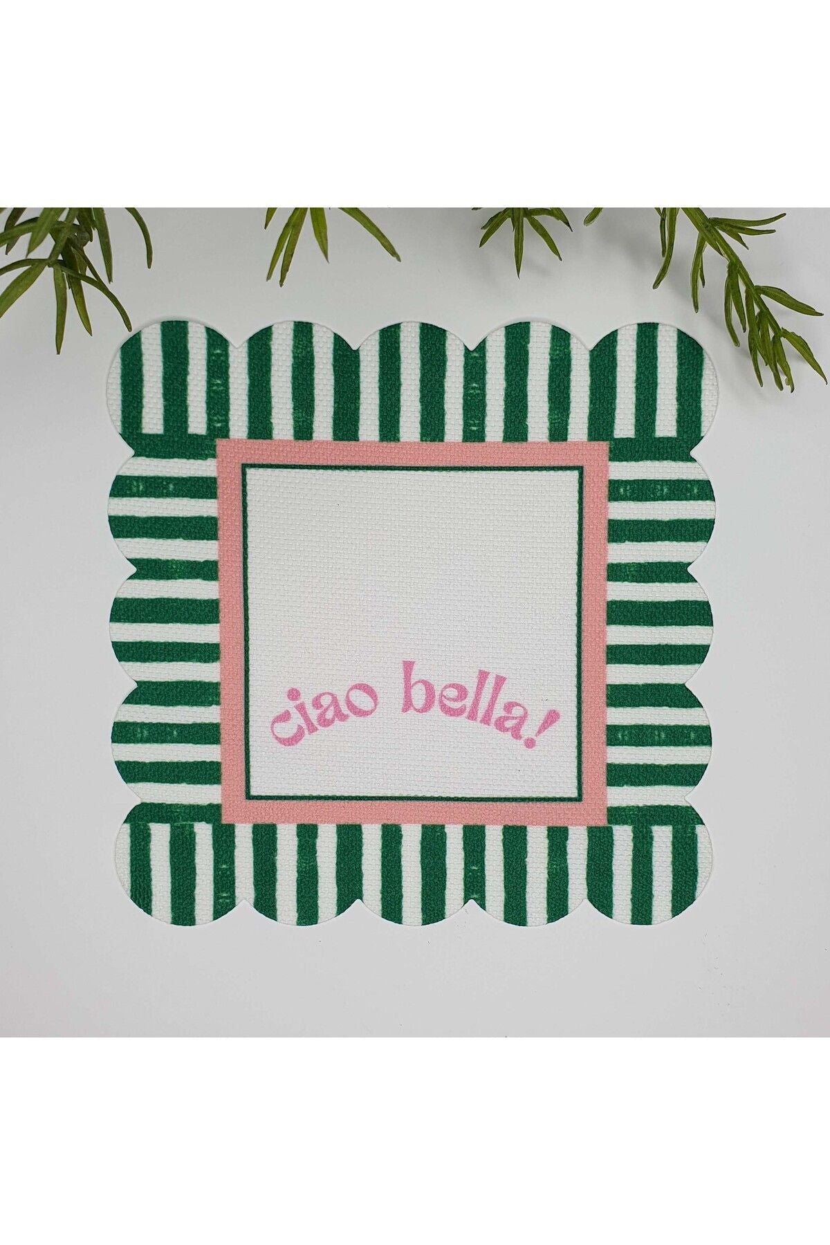 Dekoratif Kenar Ciao Bella Slogan Desenli Yıkanabilir Kumaş Kokteyl Peçetesi 1 Adet