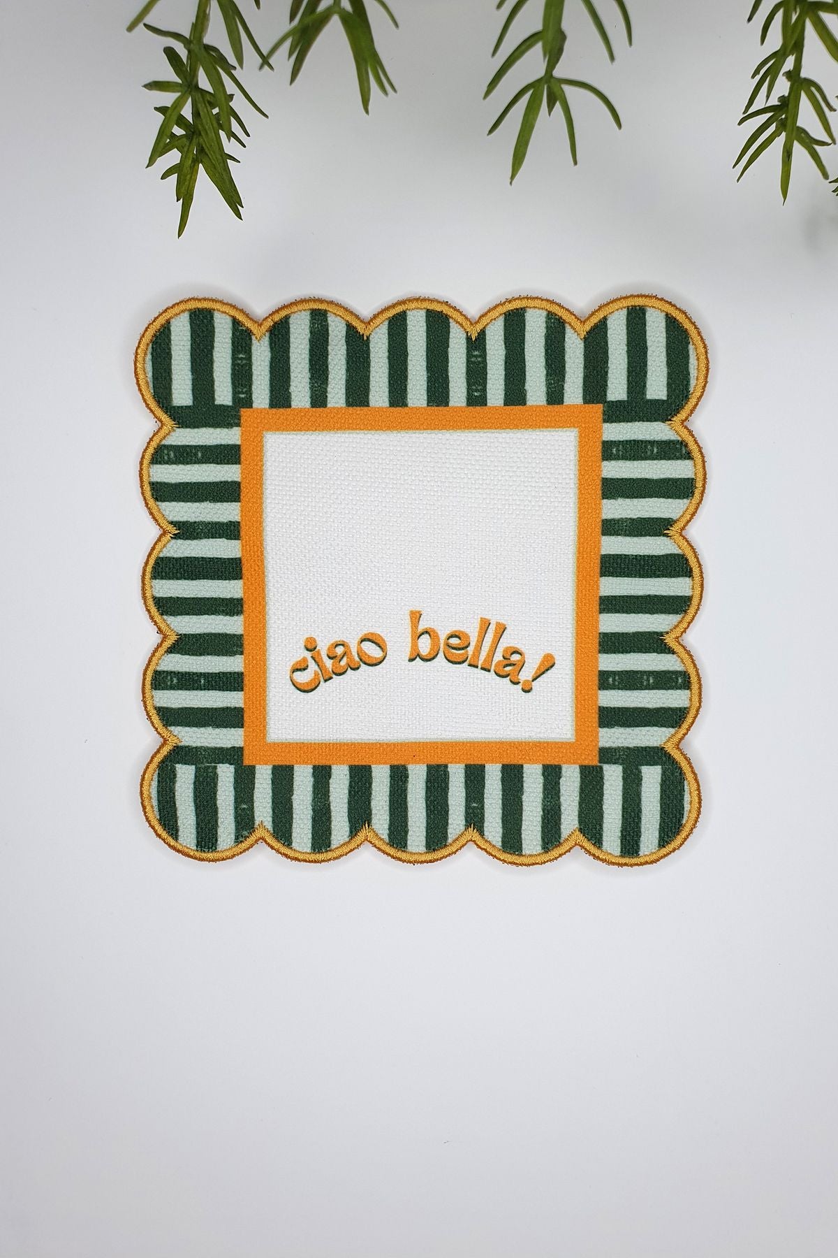 Ciao Bella Line Tasarım Hardal Yeşil Nakış Kenar Kokteyl Peçetesi 2 Adet