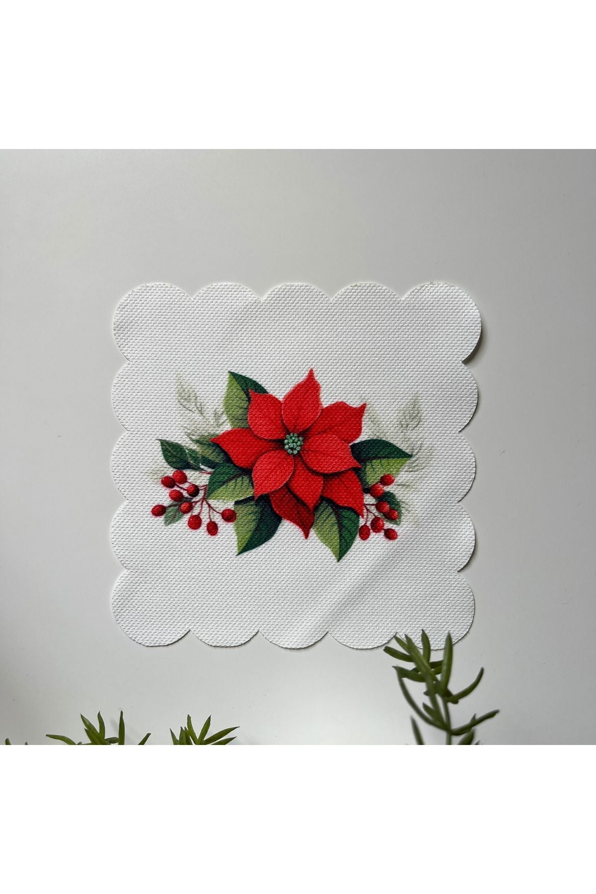 Fincan uyumlu Yılbaşı Çiçeği Kumaş Kokteyl Peçetesi Yıkanabilir Lazer Kesimli