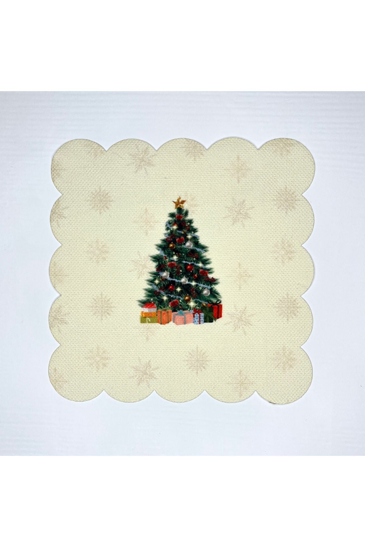 Yılbaşı Çam Ağacı Desenli Dijital Baskılı Kokteyl Peçetesi Yıkanabilir Lazer Kesimli