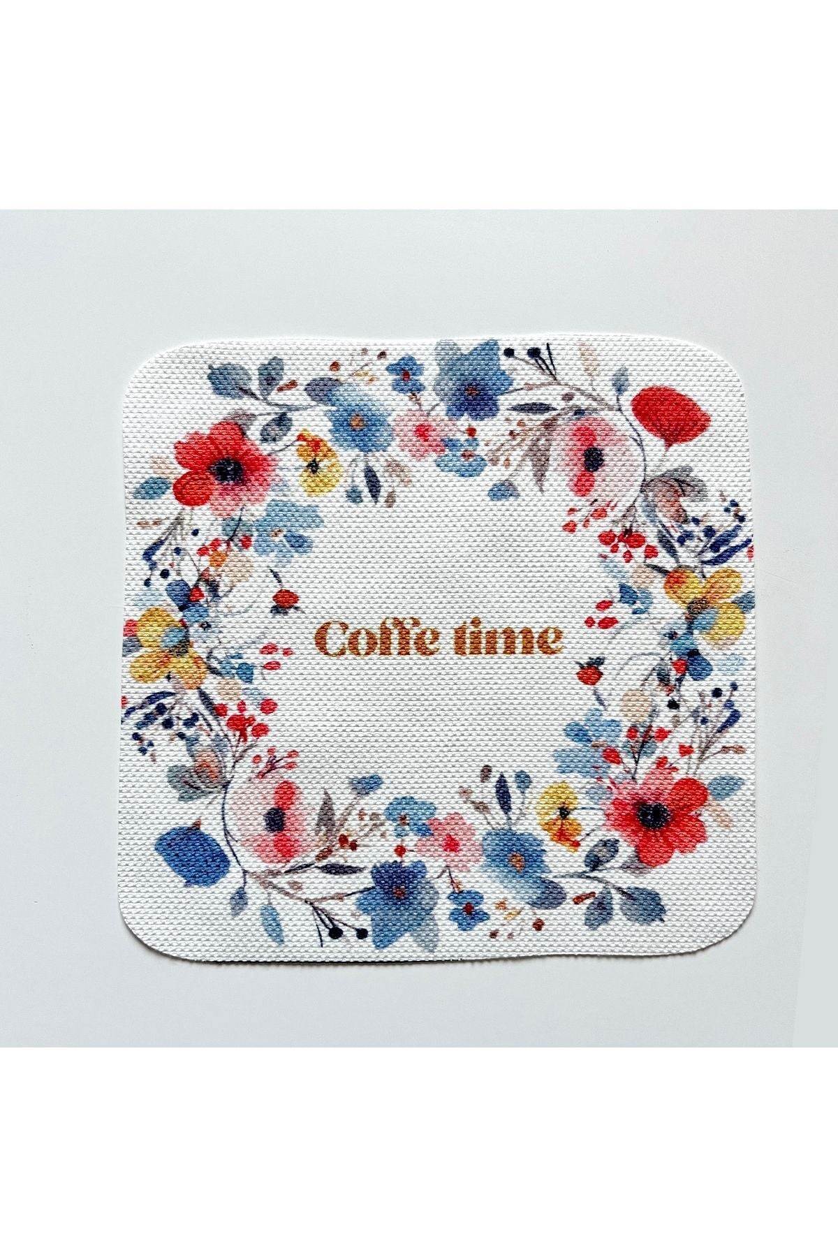 Coffe Time Çelenk Çiçek Desenli Kumaş Kokteyl Peçetesi Yıkanabilir Lazer Kesimli