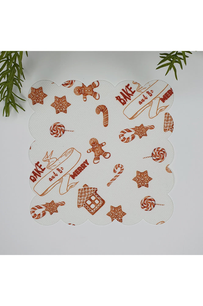 Yılbaşı Kurabiye Obje Desenli Dijital Baskılı Kumaş Kokteyl Peçetesi 1 Adet