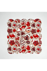 Ekru Zemin Sevimli Yılbaşı Objeleri Desenli Dijital Baskılı Kokteyl Peçetesi Yıkanabilir