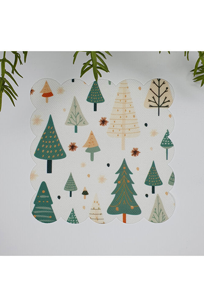 Şirin Çam Ağaçları Desenli Yıkanabilir Kumaş  Kokteyl Peçetesi 1 Adet