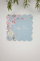 Kiraz Çiçeği Desenli Kumaş Kokteyl Peçetesi Yıkanabilir Lazer Kesimli