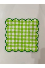 Yeşil Pötikare Desenli Dijital Baskılı, Kenarı Yeşil  Nakışlı Dekoratif Kokteyl Peçeteleri