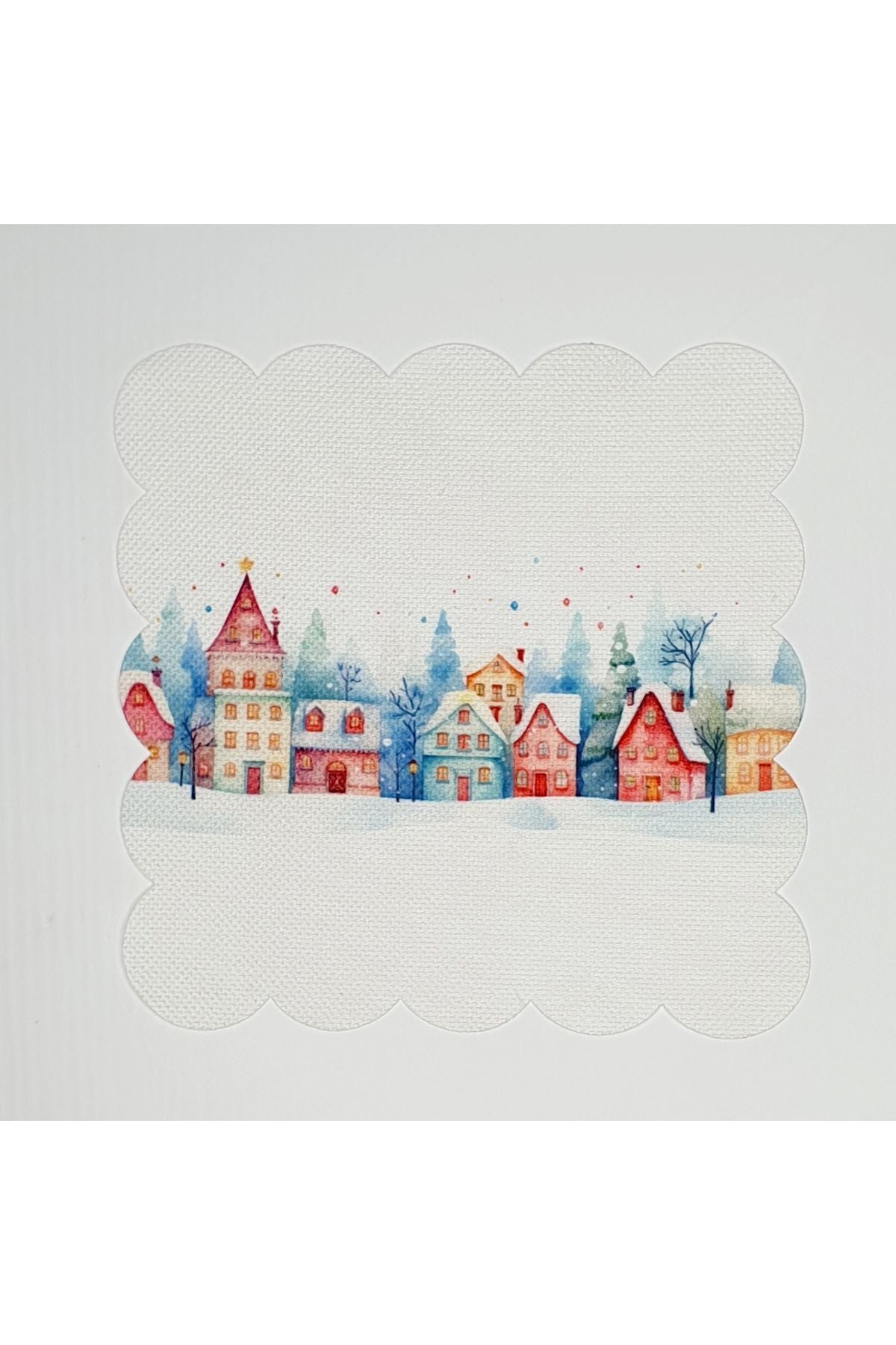 Yılbaşı Köy Manzaralı Lazer Kesim Yıkanabilir Kokteyl Peçetesi