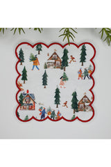 Sulu Boya Yılbaşı Manzara Desenli Nakış Kenar Kokteyl Peçetesi 1 Adet