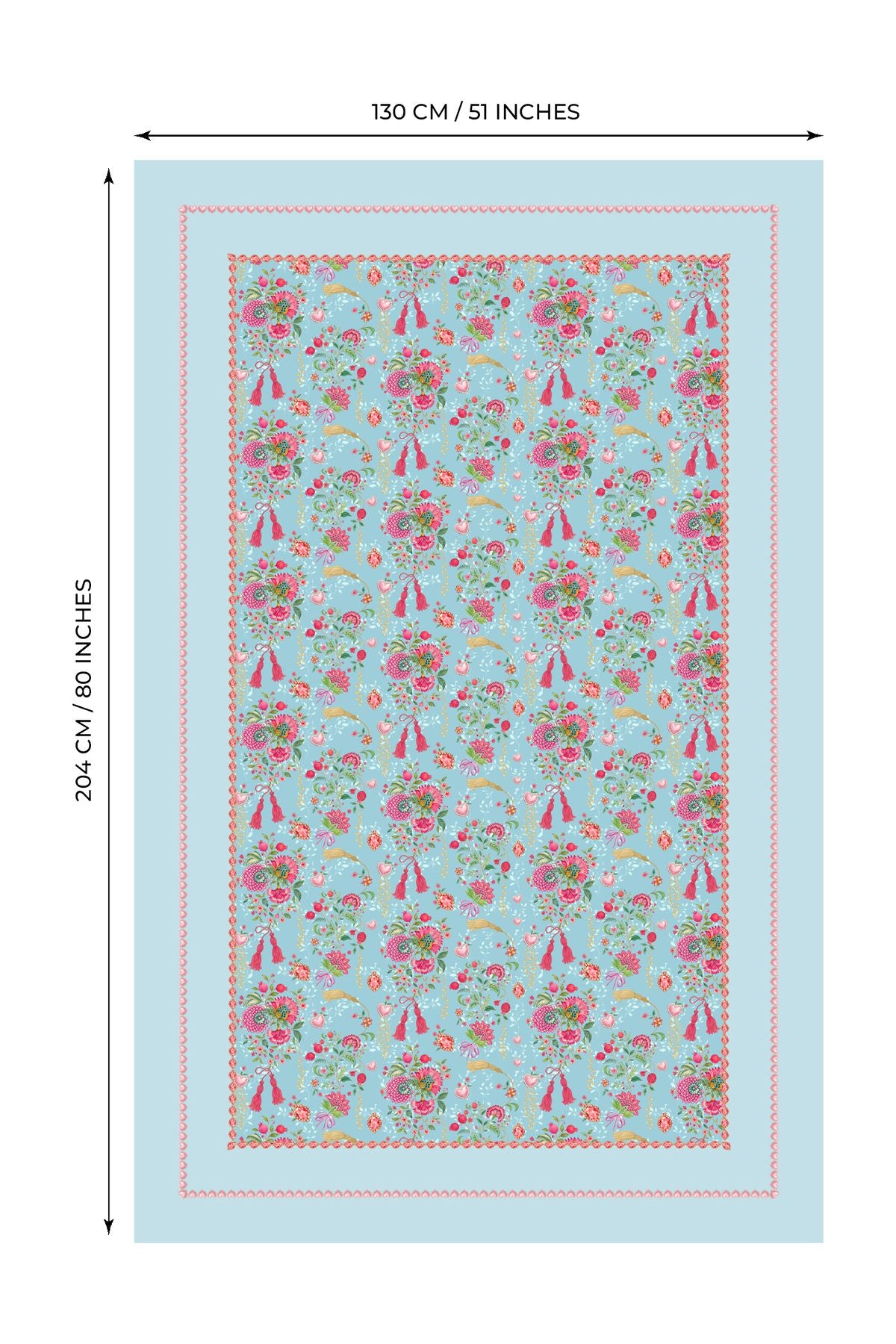 Love Bloom Kalpli Mavi Çiçekler Tasarımlı Masa Örtüsü - 130x204cm
