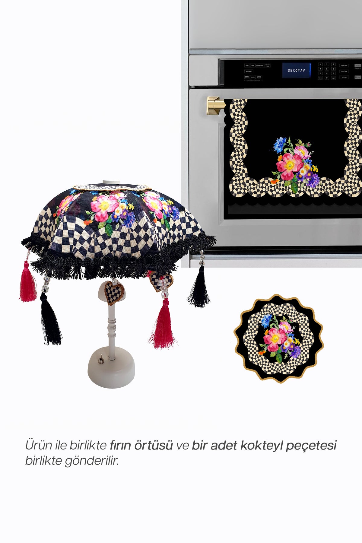 Midnight Bloom Bali Şemsiyesi Şarjlı LED Aplik – Çiçek Desenli Dekoratif Aydınlatma