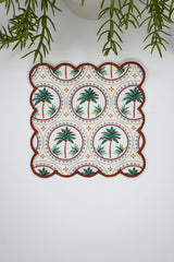 Decorative Palm Tree Design Embroidered Edge Cocktail Napkin 1 Piece