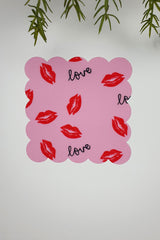 Laser Cut Cocktail Napkin with Lip and Love Slogan Pattern, 1 Piece