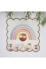 Pembe Gökkuşağı ve Balon Tasarımlı Nakış Kenar Kumaş Kokteyl Peçetesi 1 Adet