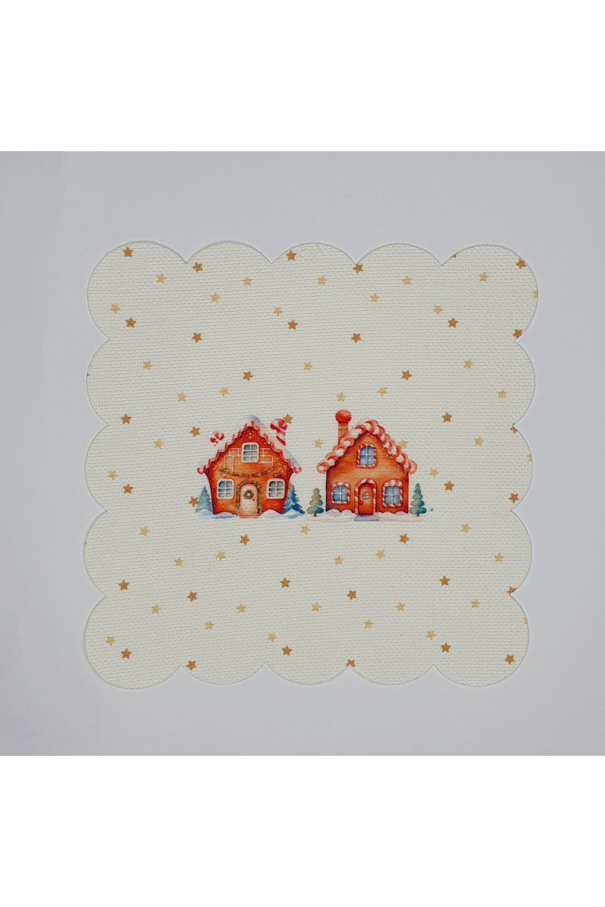 Yılbaşı Konseptli Şeker Evler ve Yıldız Desenli Dijital Baskılı Kokteyl Peçetesi