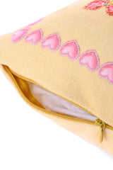 Love Bloom Kalpli Sarı Renkli Çiçekli Saçaklı Kadife Kırlent Kılıfı - 43x43cm