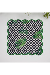 Geometrik Baklava Desen Tropikal Yaprak Desenli Nakış Kenar Kokteyl Peçetesi 1 Adet