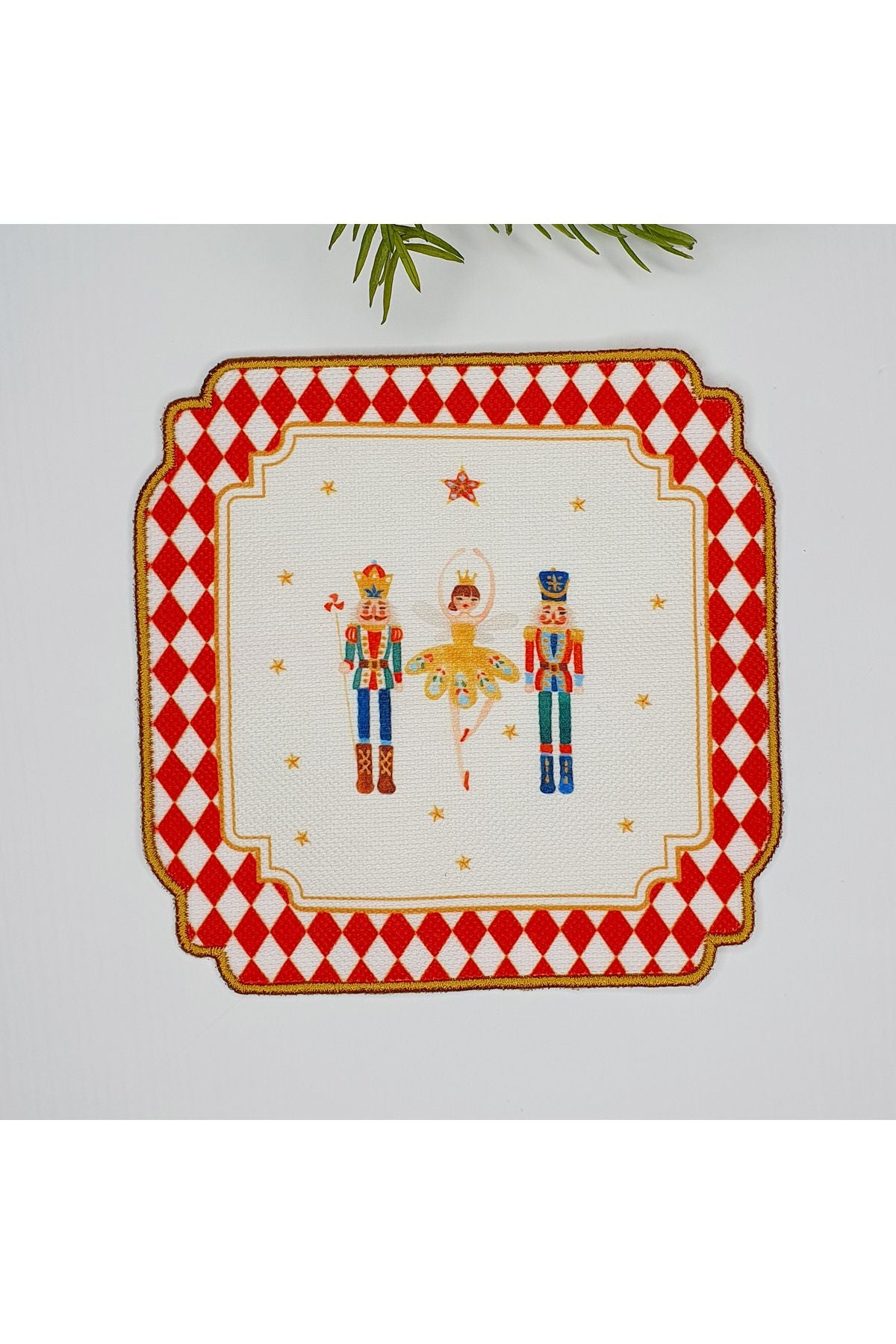 Yılbaşı Temalı Kurşunasker Balerin Desenli Dijital Baskılı Nakışlı Kokteyl Peçetesi