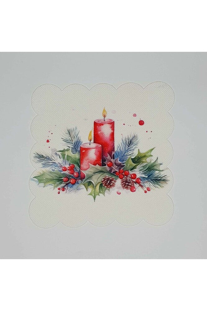 Sulu Boya Yılbaşı Mum Desenli Dijital Baskılı Lazer Kesimli Kokteyl Peçetesi